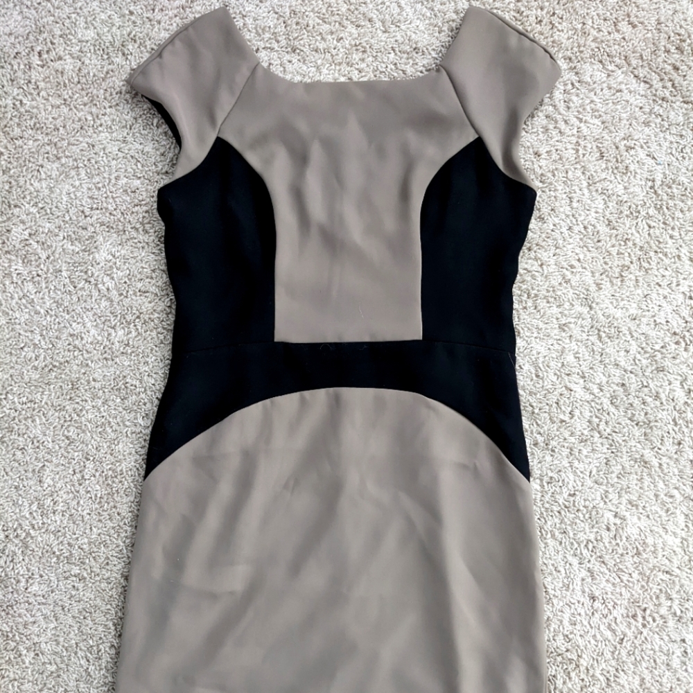 Eva Franco Anthropologie black tan sheath dress work business size 8